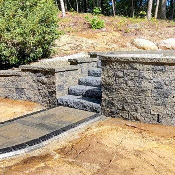 Stone block wall and granite steps